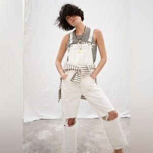 Madewell Denim Jumpsuits | Madewell Distressed White Denim Overalls XL NWT